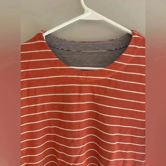 Woman’s Lands’ End Orange Striped Long Sleeve Basic Comfort Outdoor Crew NeckTop - Picture 4 of 7